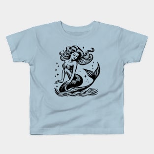 Woodcut Mermaid Kids T-Shirt